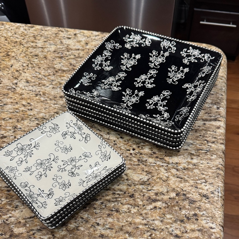 Temptations Black and White Floral Plates